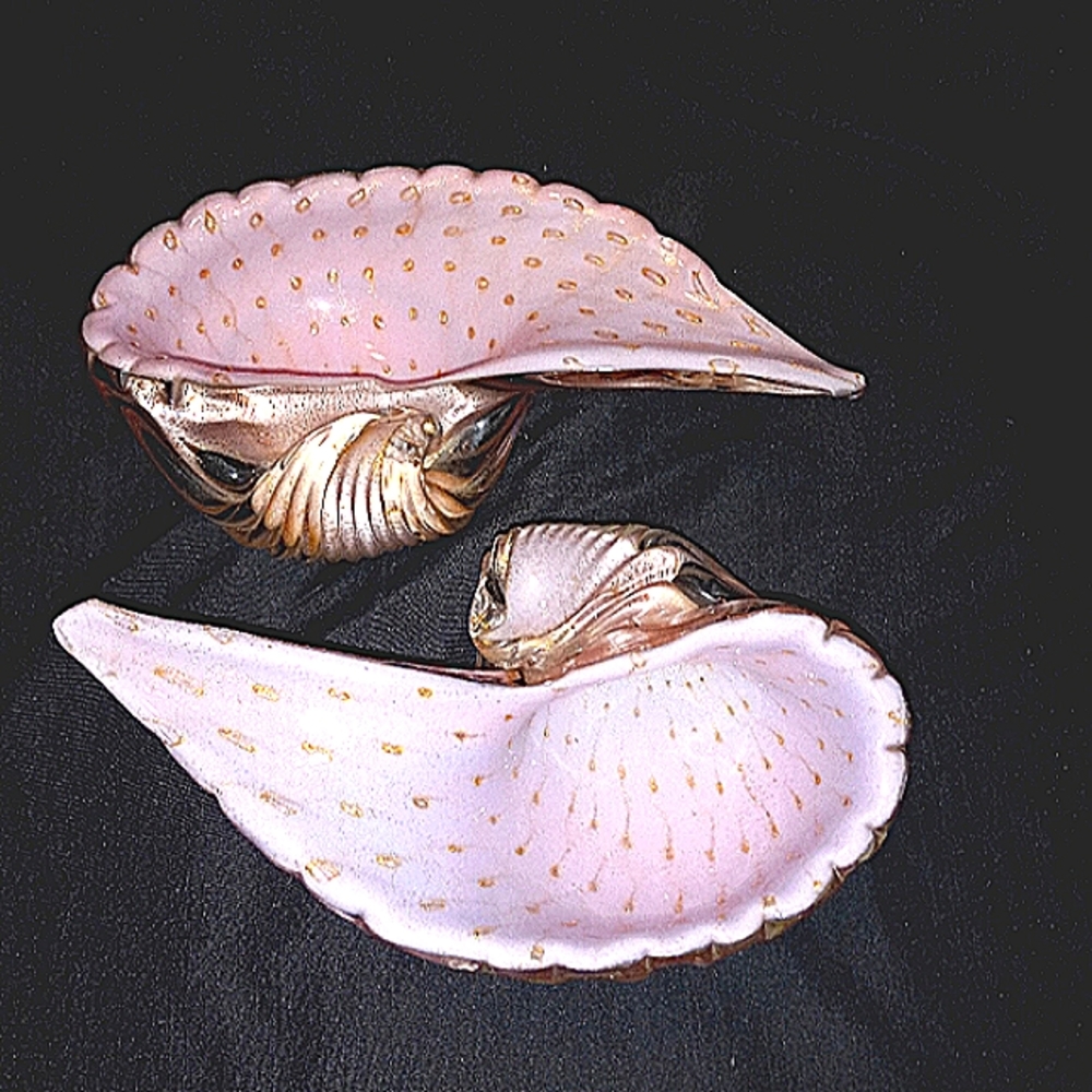 *RARE* Alfredo Barbini Murano 1950s Pink Gold Flecks Italian Art Glass Seashell…